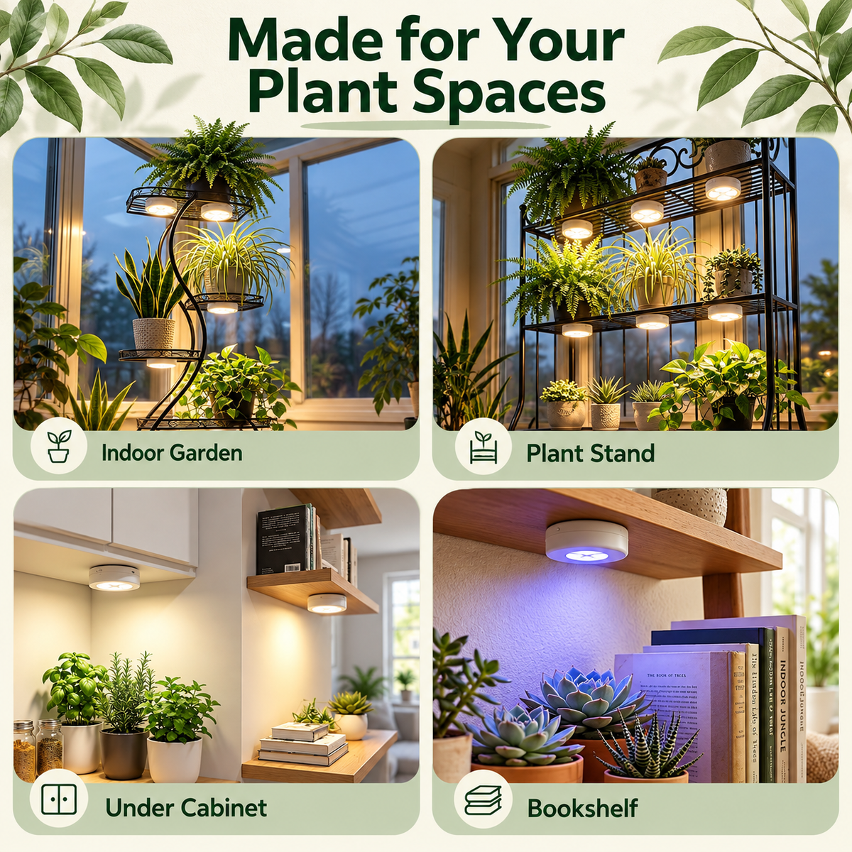 4 Pack Rechargeable Magnetic Grow Lights Full Spectrum Indoor Plants