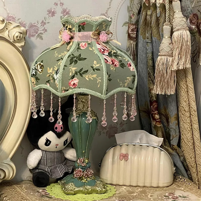 Floral Victorian Lamp Green Fabric Table Lamp