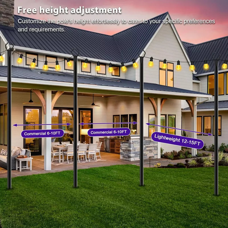 4 Pack 10Ft String Hanging Light Poles with Fork For Outdoor Patio Backyard