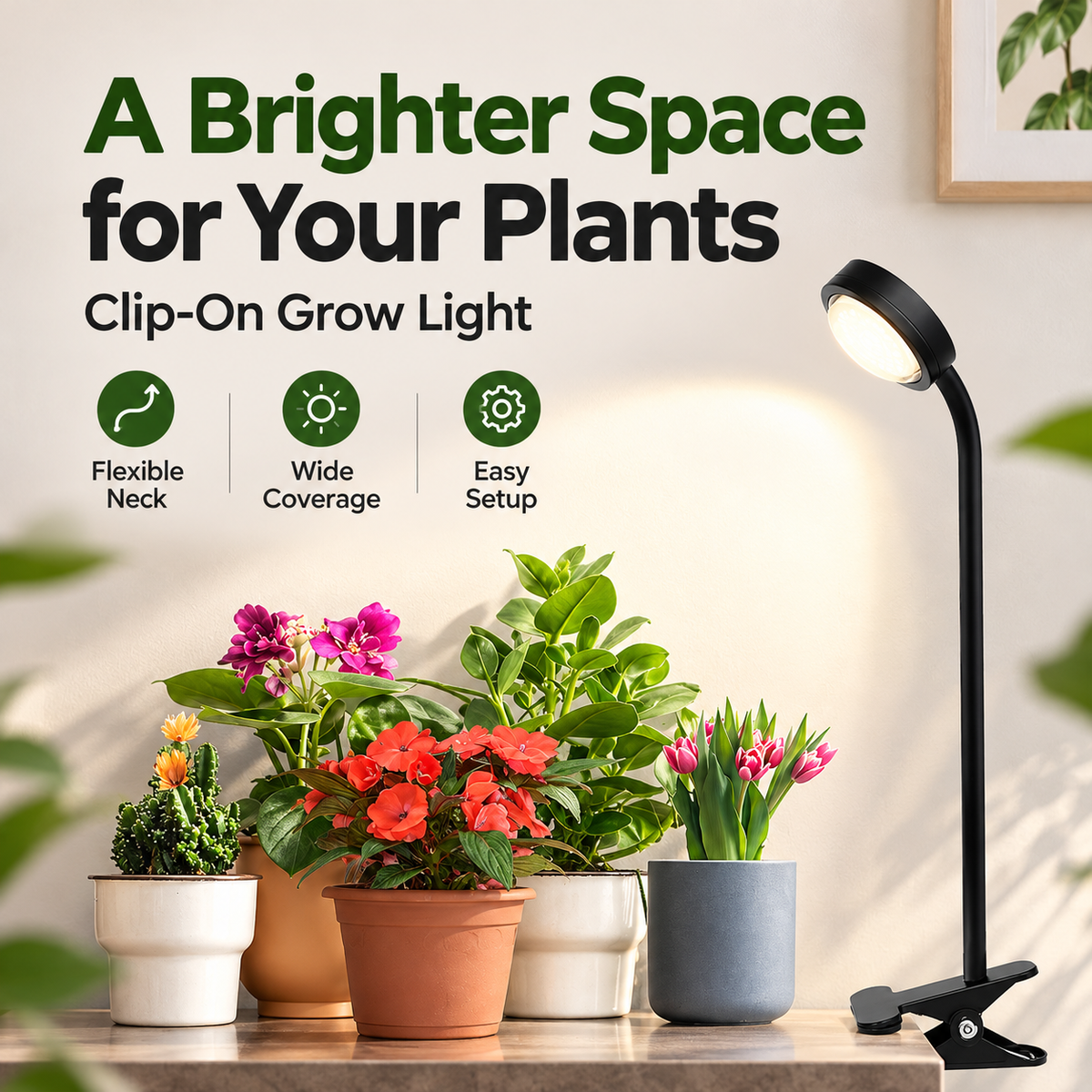 Full Spectrum Clip-On LED Grow Light for Indoor Succulents & Plants