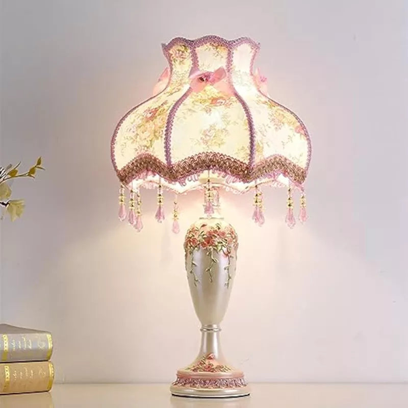 Antique Flower Decorative Table Lamp with Fabric Lampshade