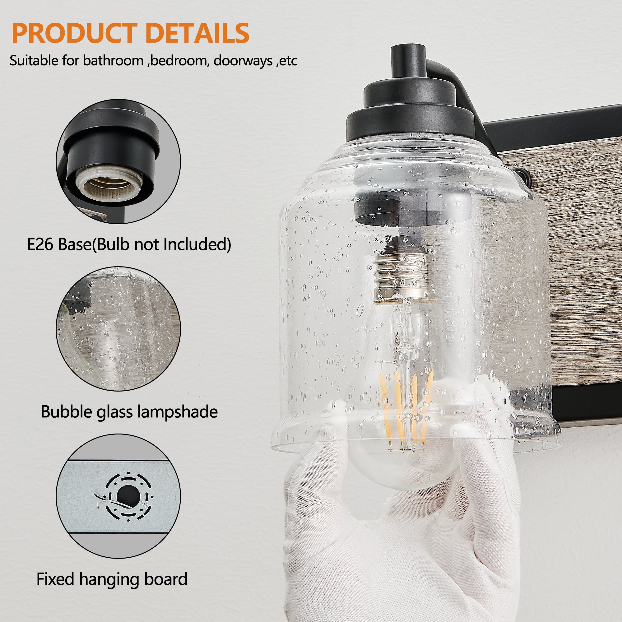 23" Farmhouse Vanity Light Fixture 3-Light Bathroom Wall Sconce