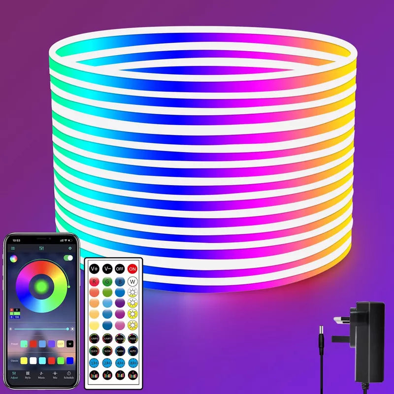 LED Neon Lights Strip 15M 24V RGB with Remote APP Control