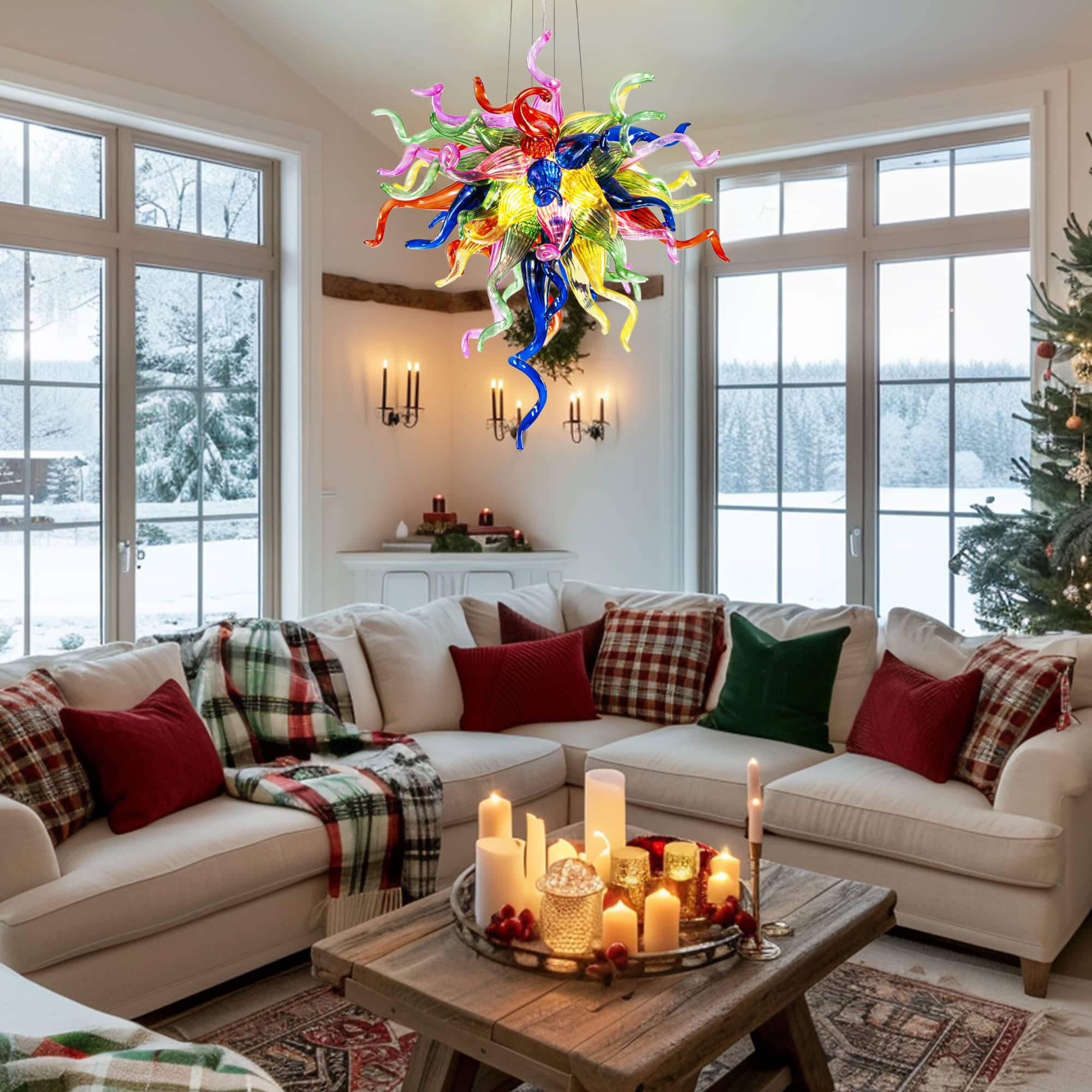 Multi-Colors Blown Glass Chandelier Chihuly Style