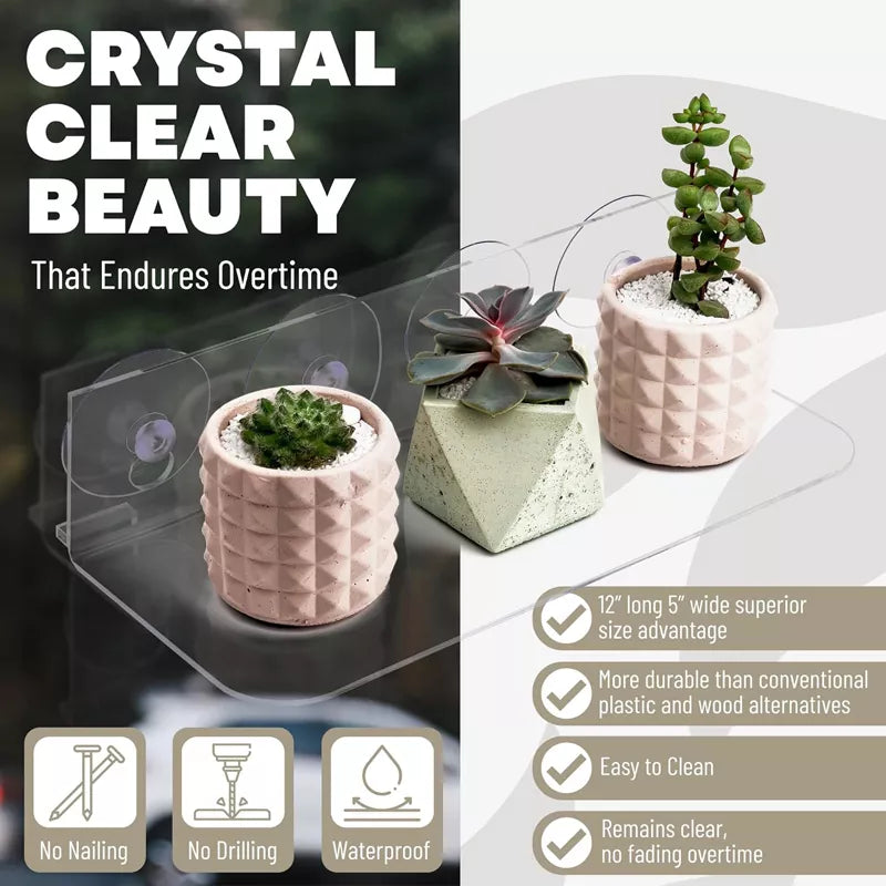 Slide-Proof 3 Pack Suction Cup Window Shelves for Plants