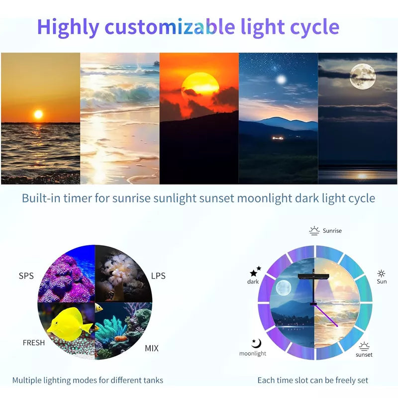 60 Watts Reef Light for Coral Sunrise Sunset Moonlight Fish Tank Light