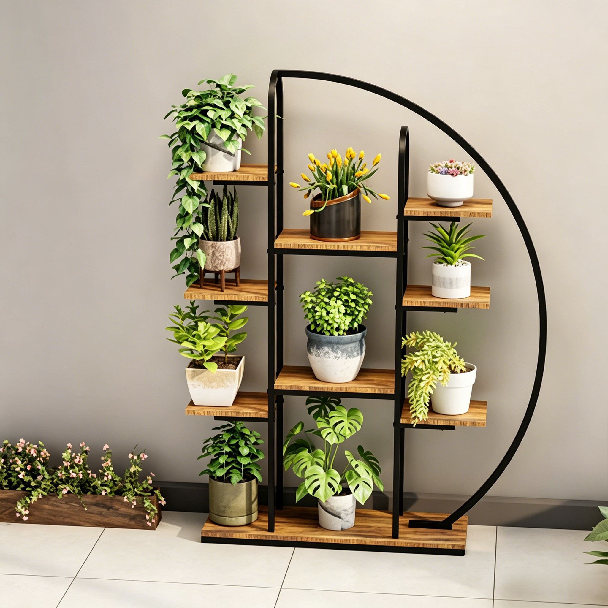 62.2 Inch Tall 9 Tier Metal Indoor Plant Stand with Grow Lights