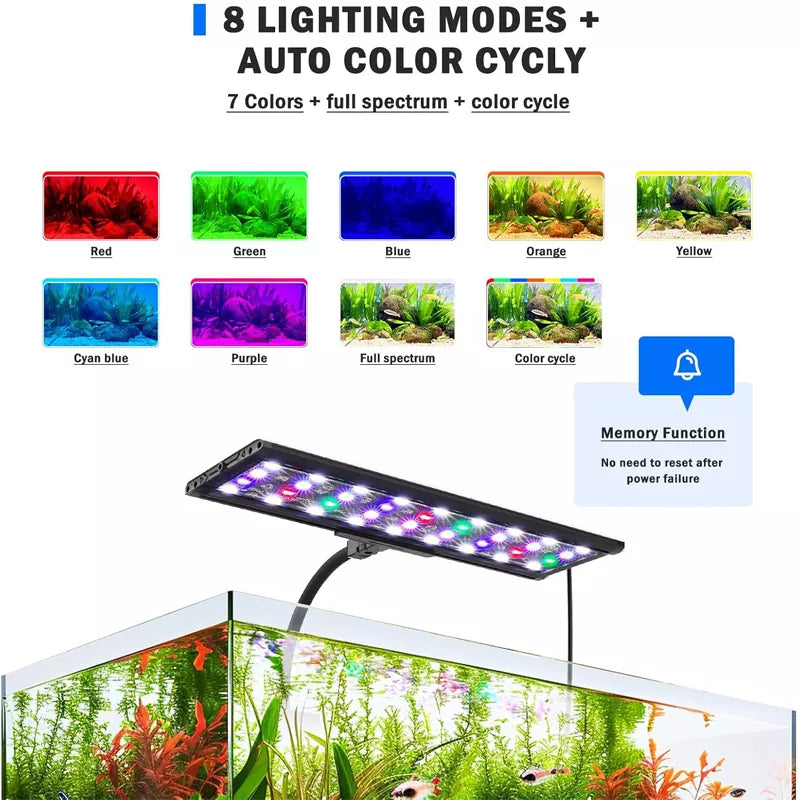 LED Aquarium Light 24/7 Mode Clip on Fish Tank Light with Memory Function