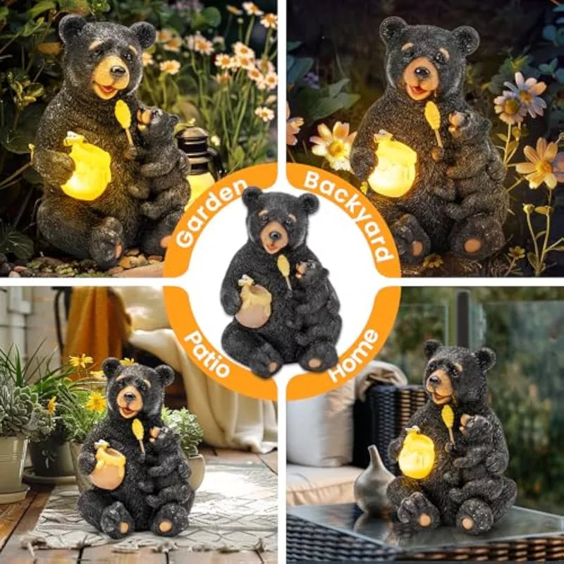 Solar Garden Statues Loving Bear Figurine Lights for Outside