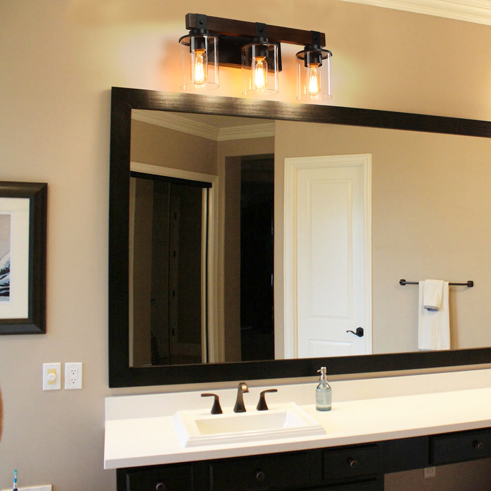 19" Rustic 3-Light Vanity Light Industrial Bathroom Wall Sconce