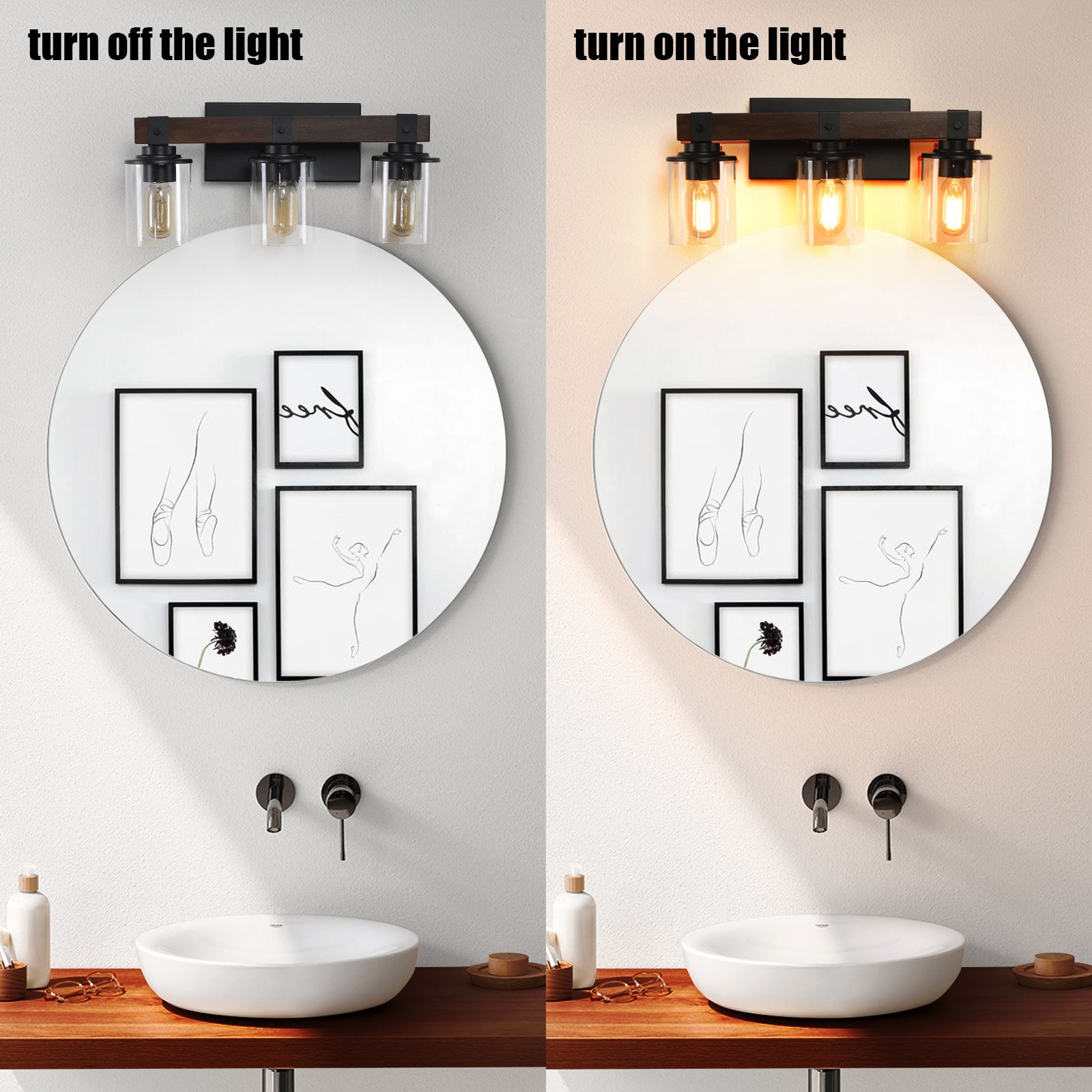 19" Rustic 3-Light Vanity Light Industrial Bathroom Wall Sconce