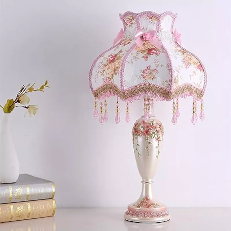 Antique Flower Decorative Table Lamp with Fabric Lampshade