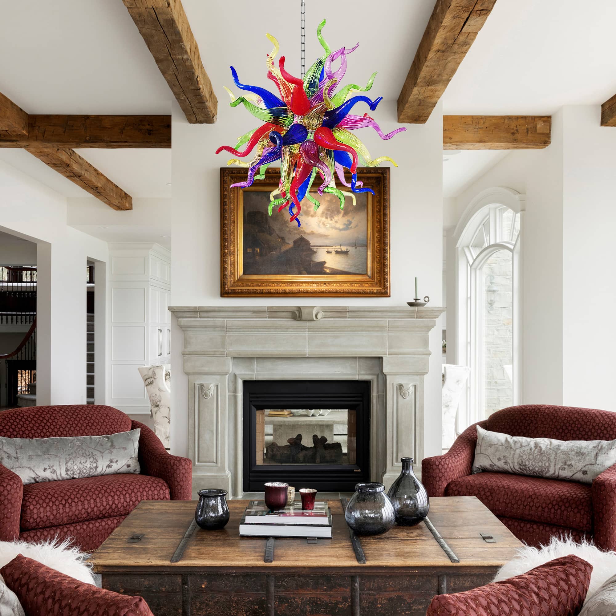 Multi-Colors Blown Glass Chandelier Chihuly Style