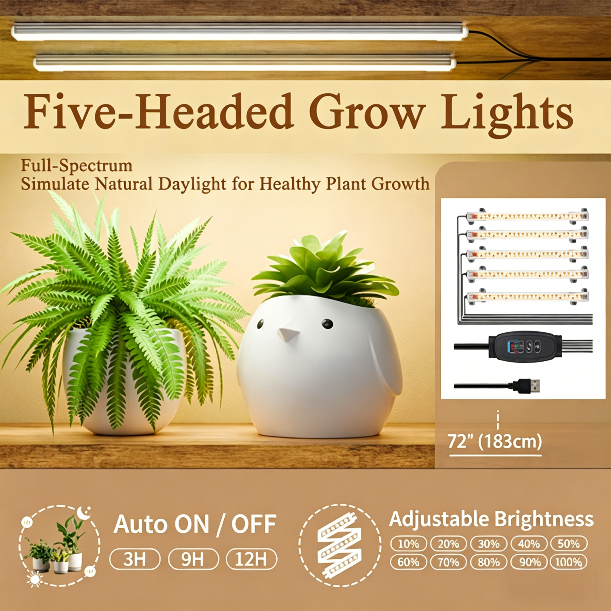 9-Tiered 63.6" Tall Plant Stand with 5 Grow Lights