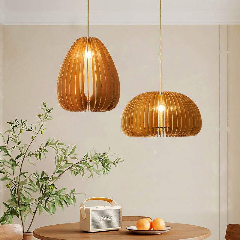 Wood Pumpkin Pendant Lights