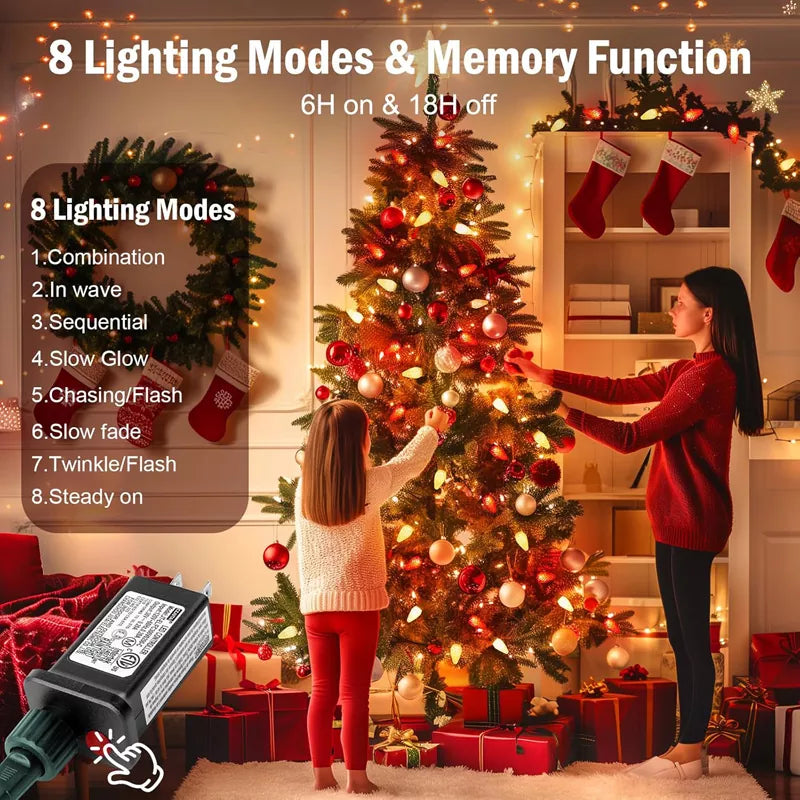 32ft 100 LED Outdoor String Lights with Timer and 8 Lighting Modes