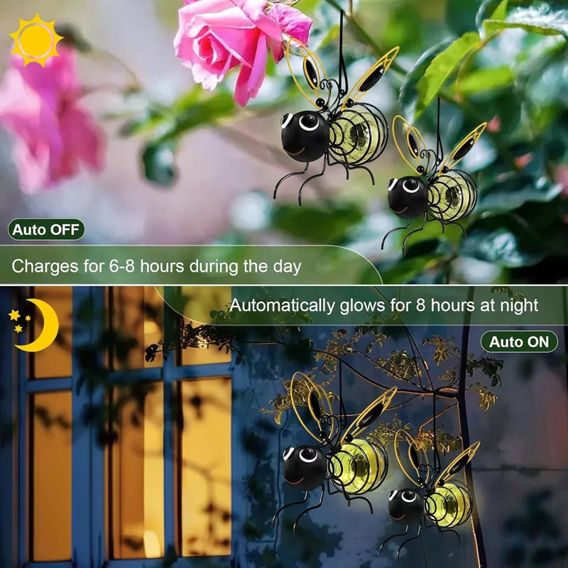Hanging Bee Solar Garden Lights Decor for Outside (2 PCS)