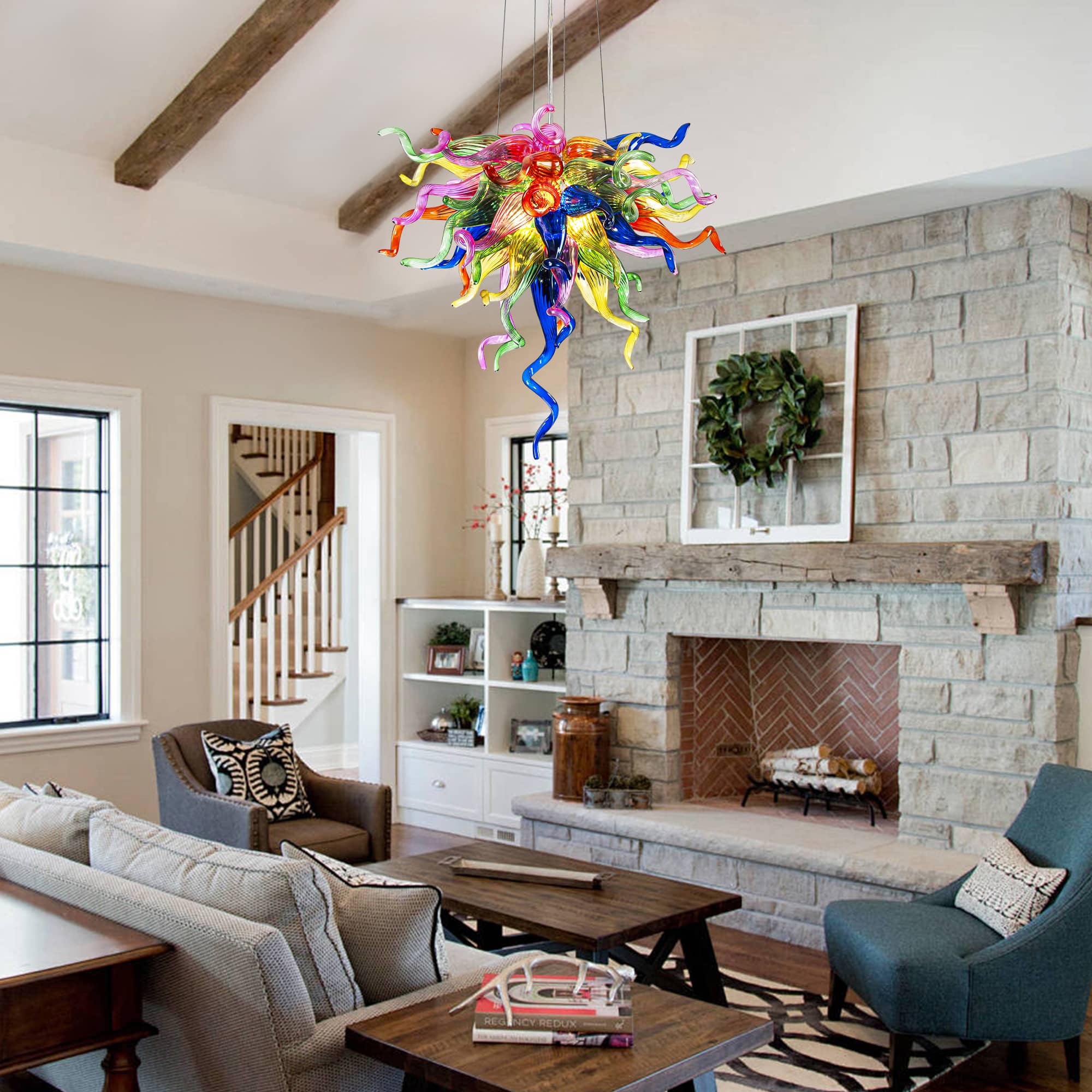 Multi-Colors Blown Glass Chandelier Chihuly Style