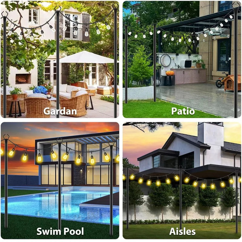 4 Pack 10Ft String Hanging Light Poles with Fork For Outdoor Patio Backyard