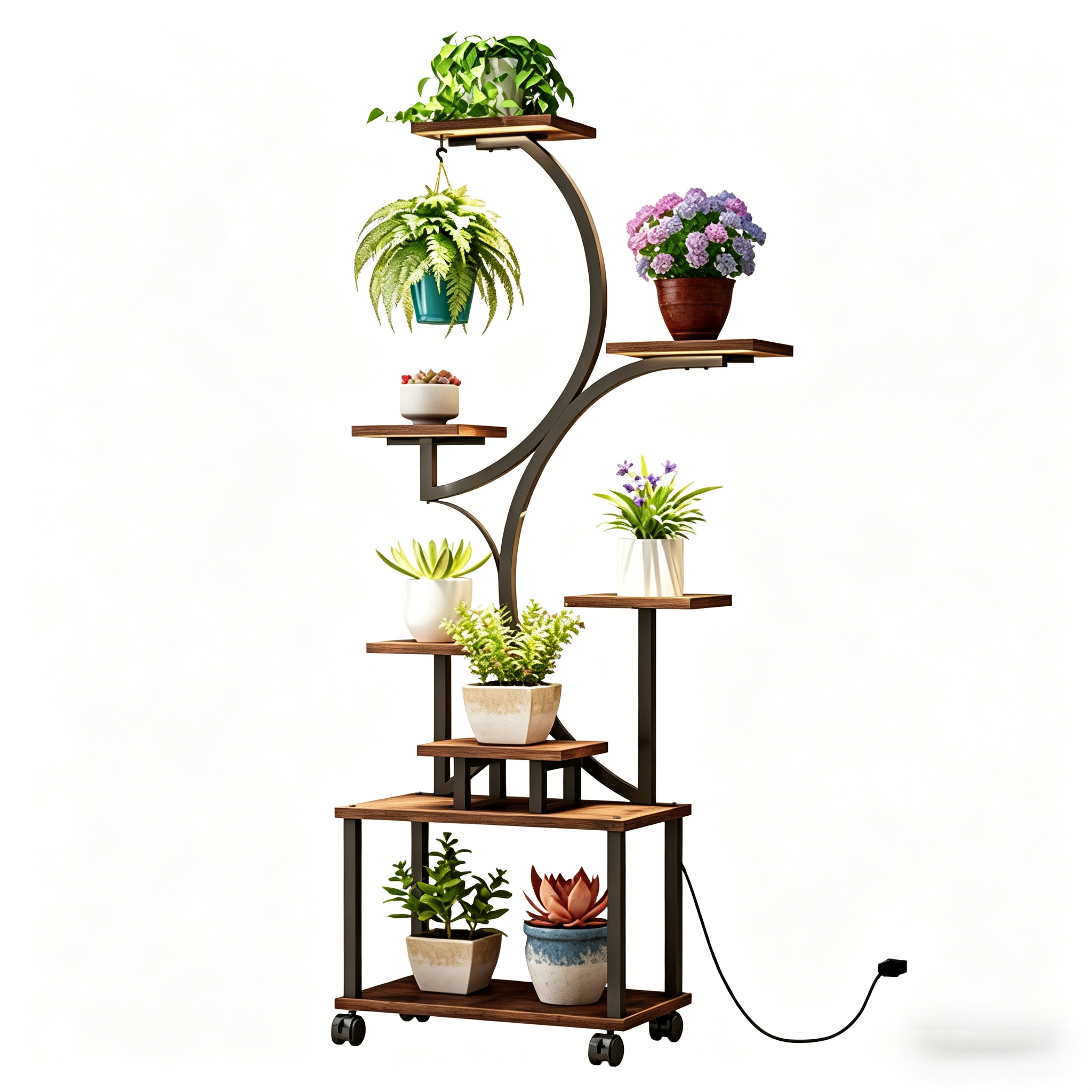 62" Tall Plant Shelf Lighted Corner Plant Stands for Indoor Growing