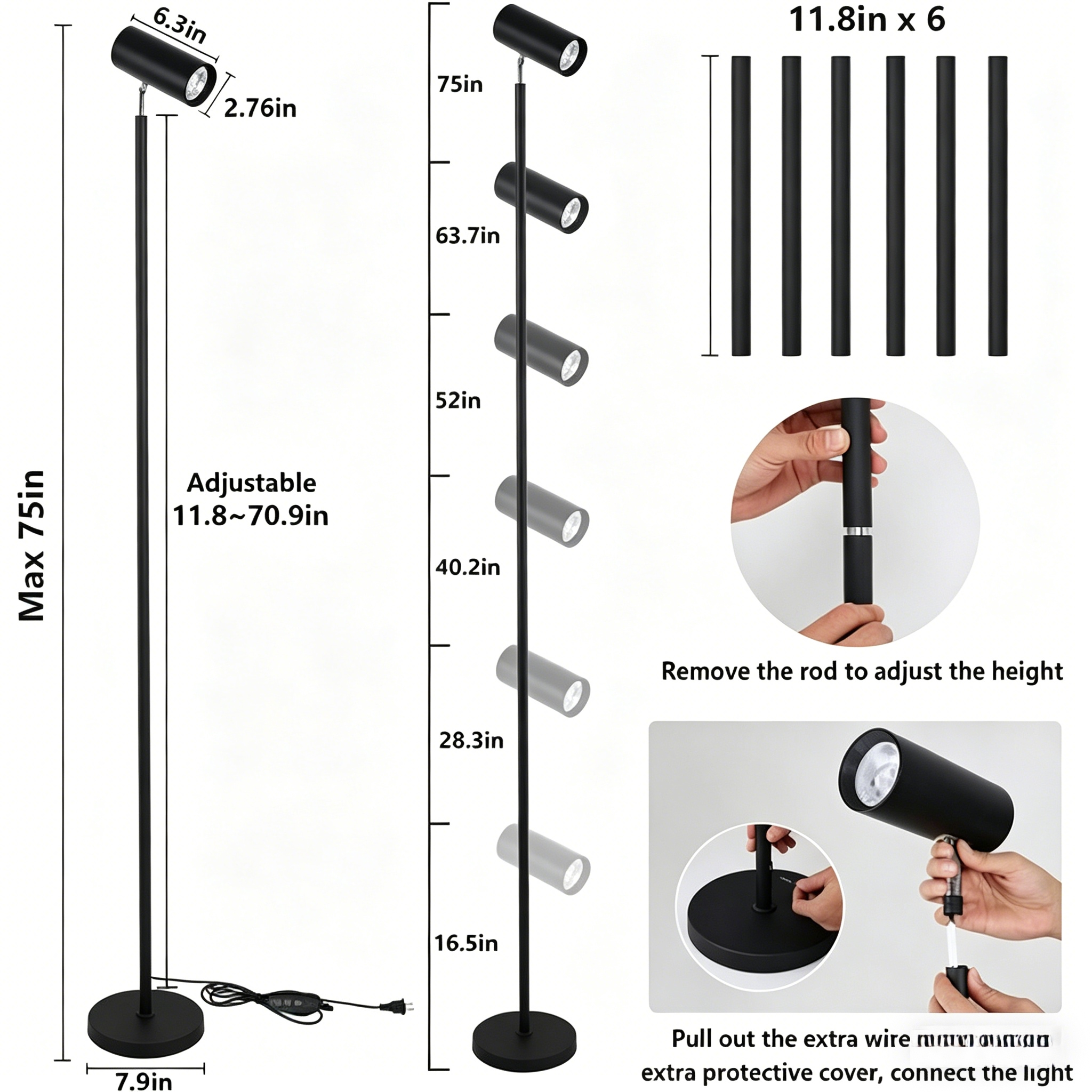 Led Growth Floor Lamp for Large Plant Seedling(6 Level Height)