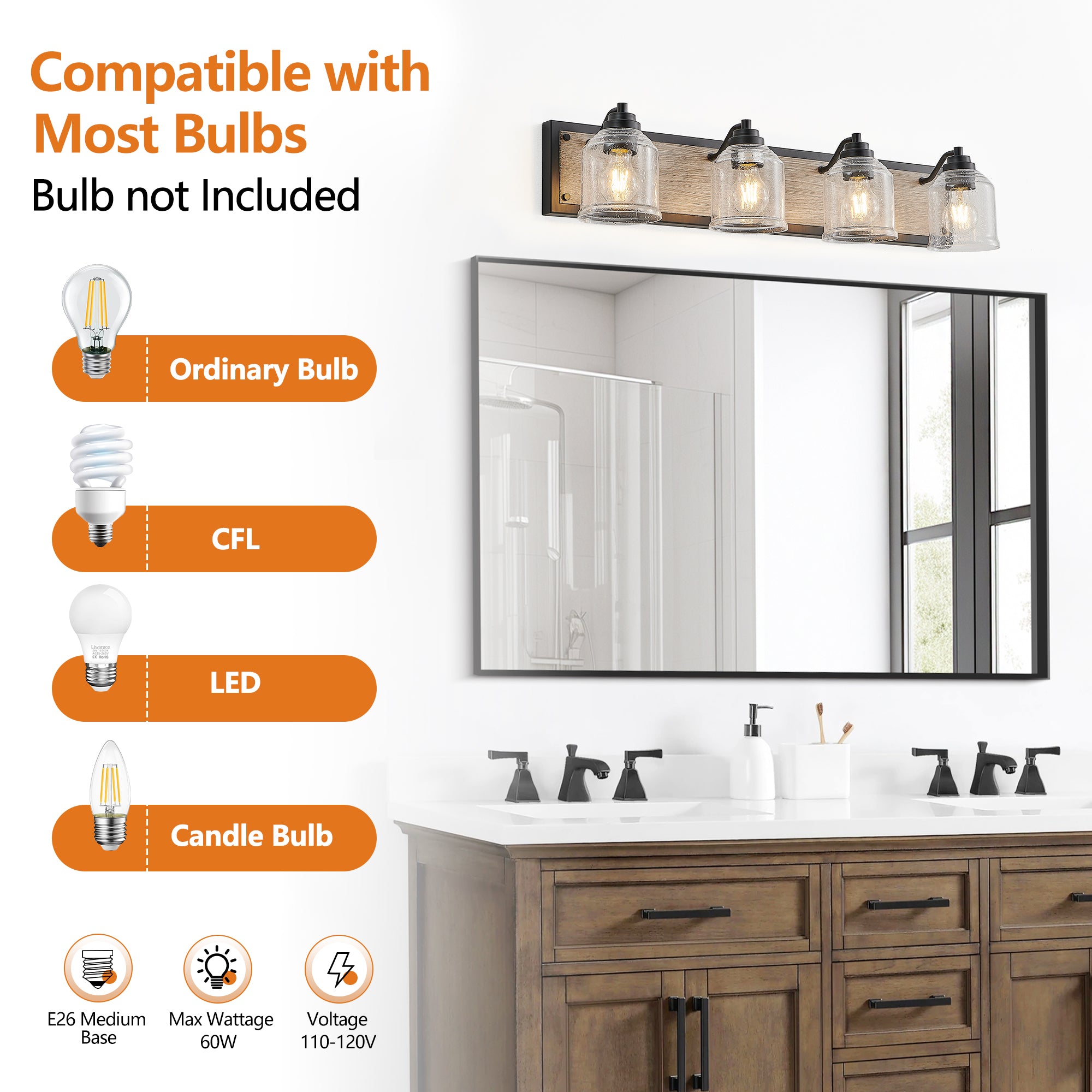 32" Farmhouse Vanity Light Fixture 4-Light Bathroom Wall Sconce