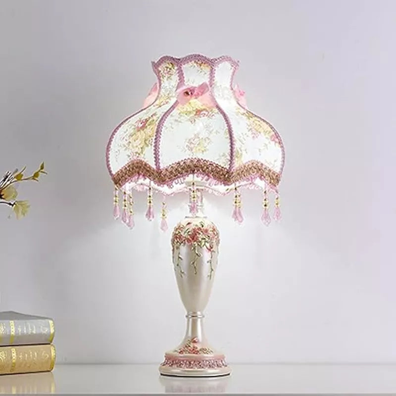 Antique Flower Decorative Table Lamp with Fabric Lampshade