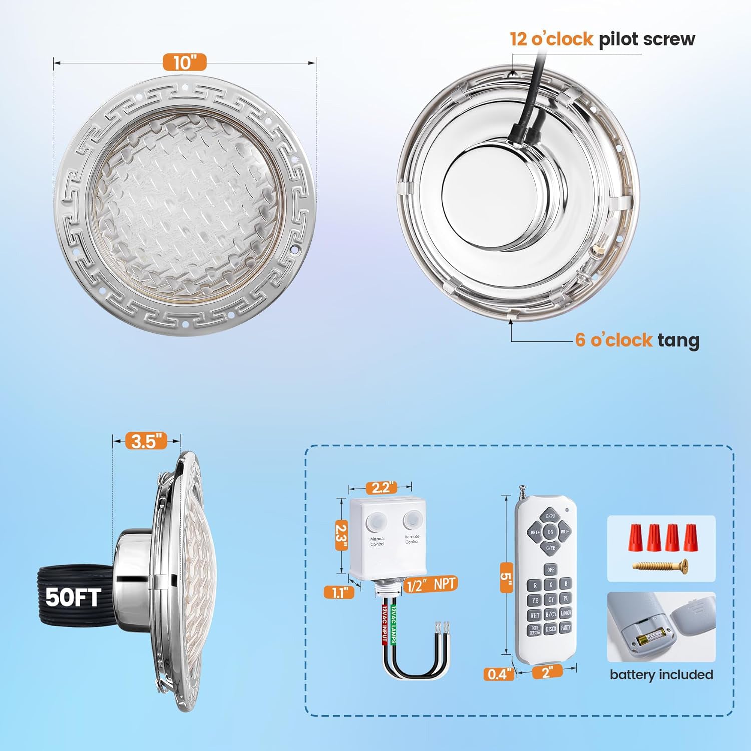 12V AC 10 inch Color Changing LED Pool Light with Remote Control