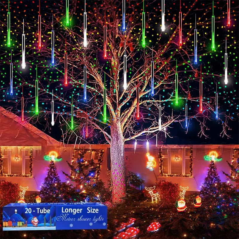 20 Tube Meteor Shower Lights Outdoor Christmas Decoration Icicle Lights