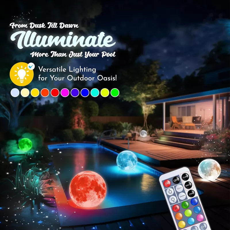 16" Full Moon Inflatable Solar Pool Lights That Float