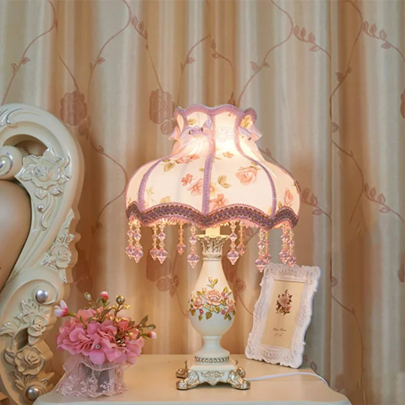 Floral Victorian Lamp Green Fabric Table Lamp