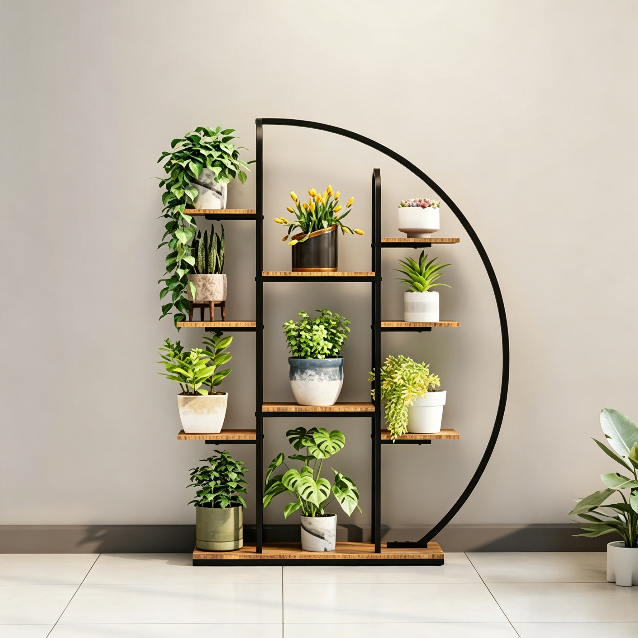 62.2 Inch Tall 9 Tier Metal Indoor Plant Stand with Grow Lights