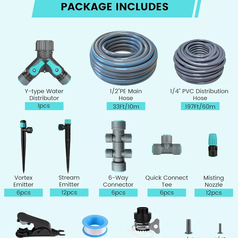230 FT Drip Irrigation System Kit with Quick-Connect System