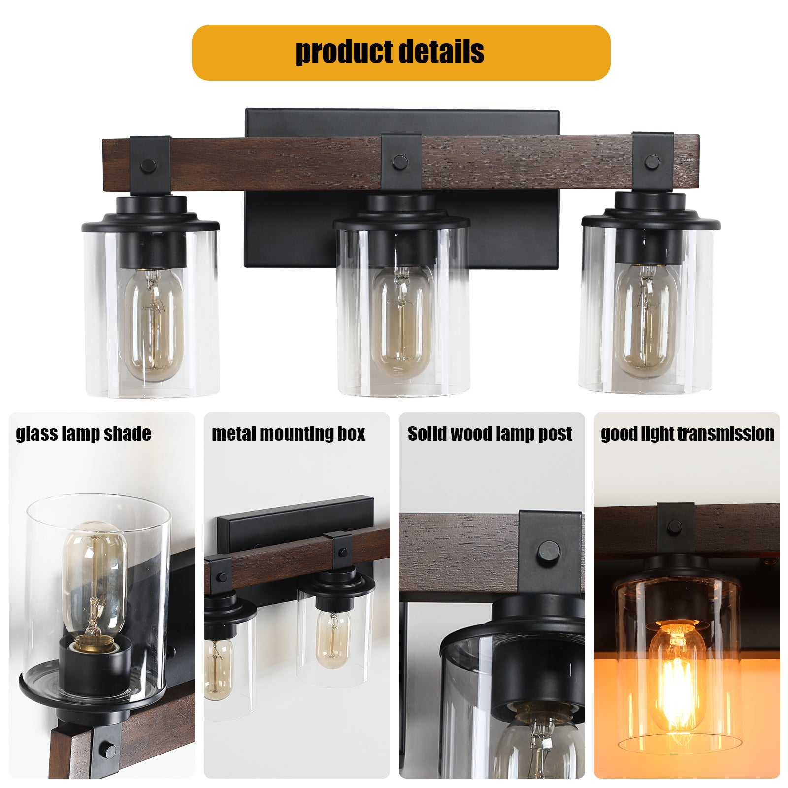 19" Rustic 3-Light Vanity Light Industrial Bathroom Wall Sconce
