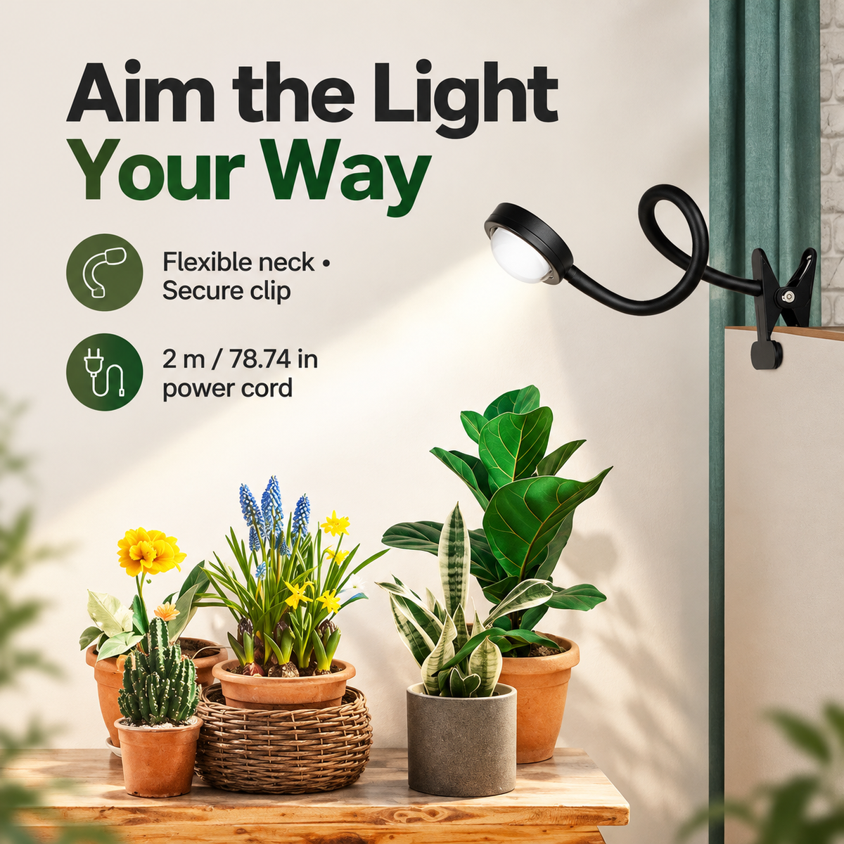 Full Spectrum Clip-On LED Grow Light for Indoor Succulents & Plants