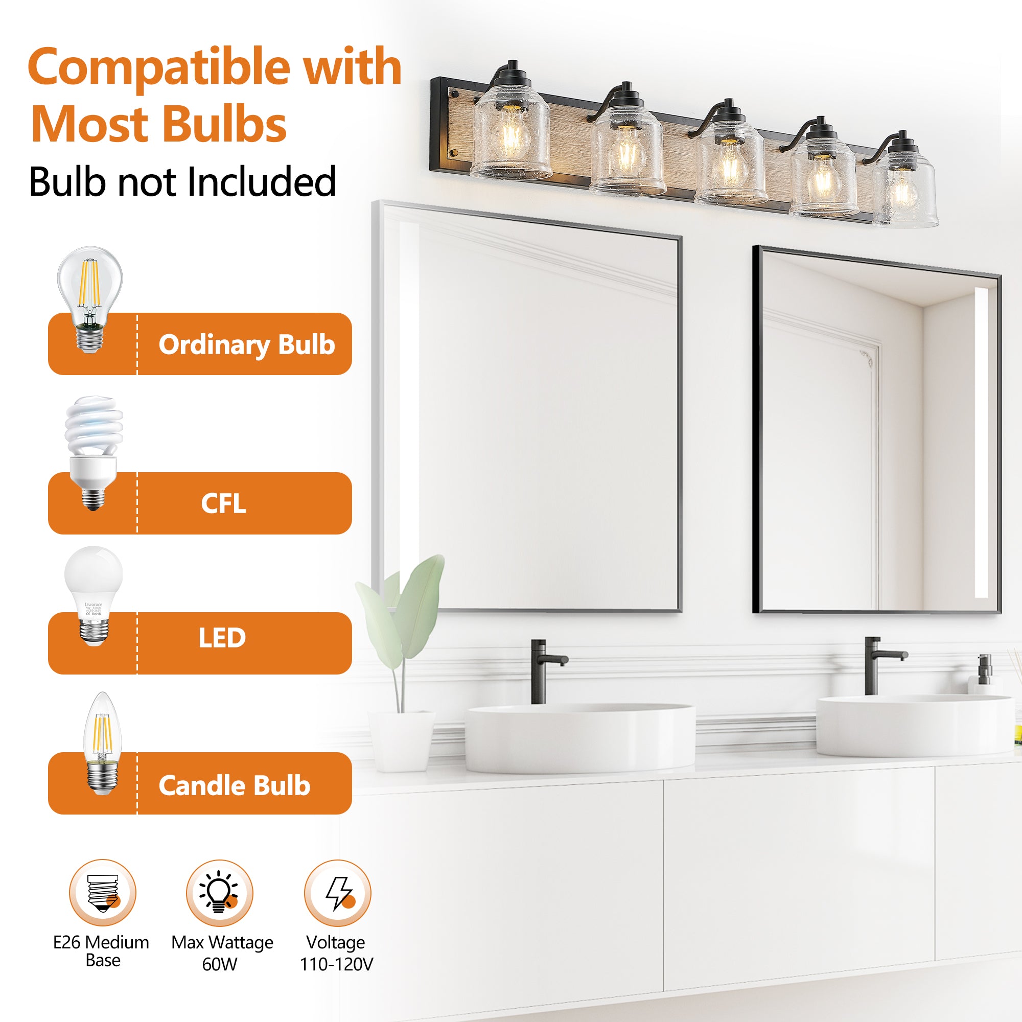 40" Farmhouse Vanity Light Fixture 5-Light Bathroom Wall Sconce - B