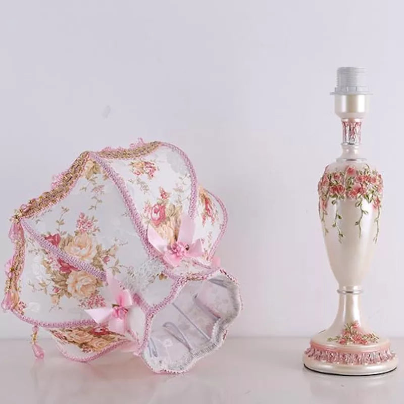 Antique Flower Decorative Table Lamp with Fabric Lampshade