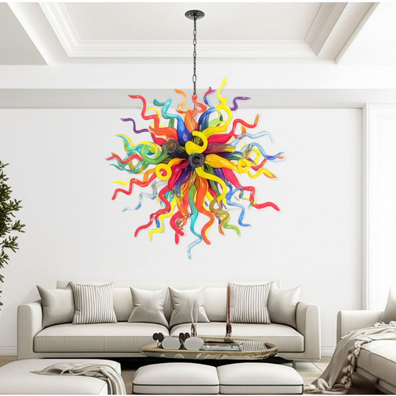 Chihuly Style Blown Glass Chandelier Multi-Color