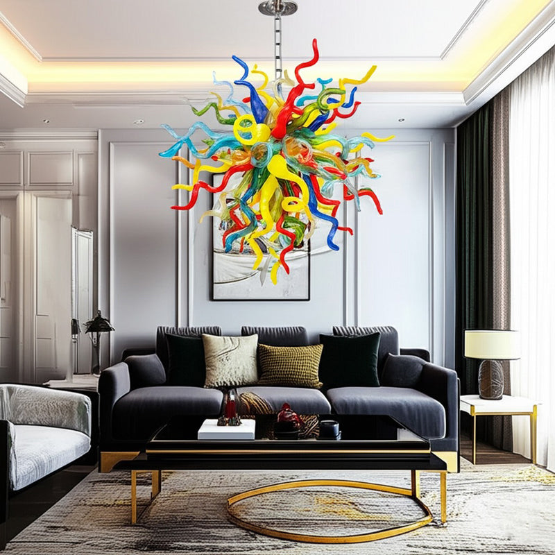 Chihuly Style Blown Glass Chandelier Multi-Color