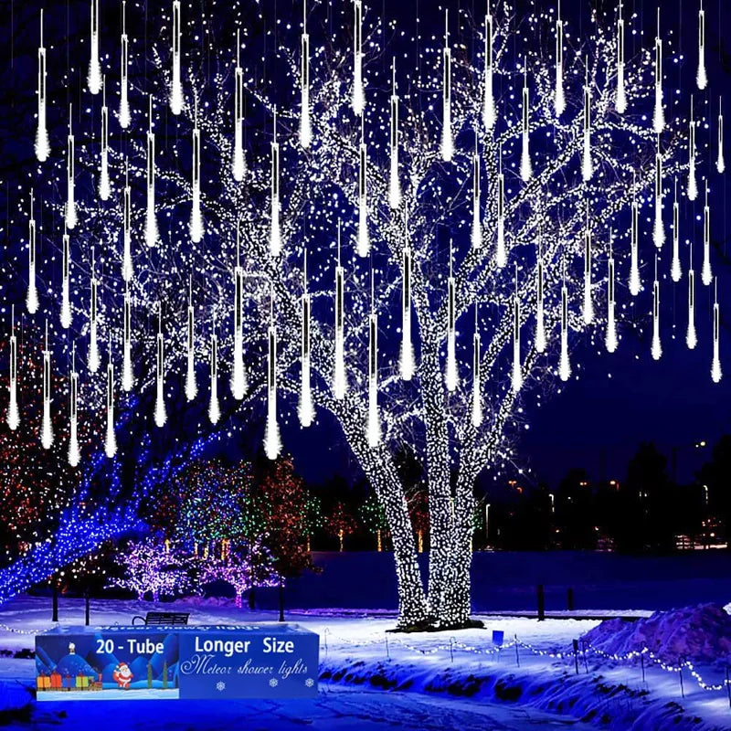 20 Tube Meteor Shower Lights Outdoor Christmas Decoration Icicle Lights