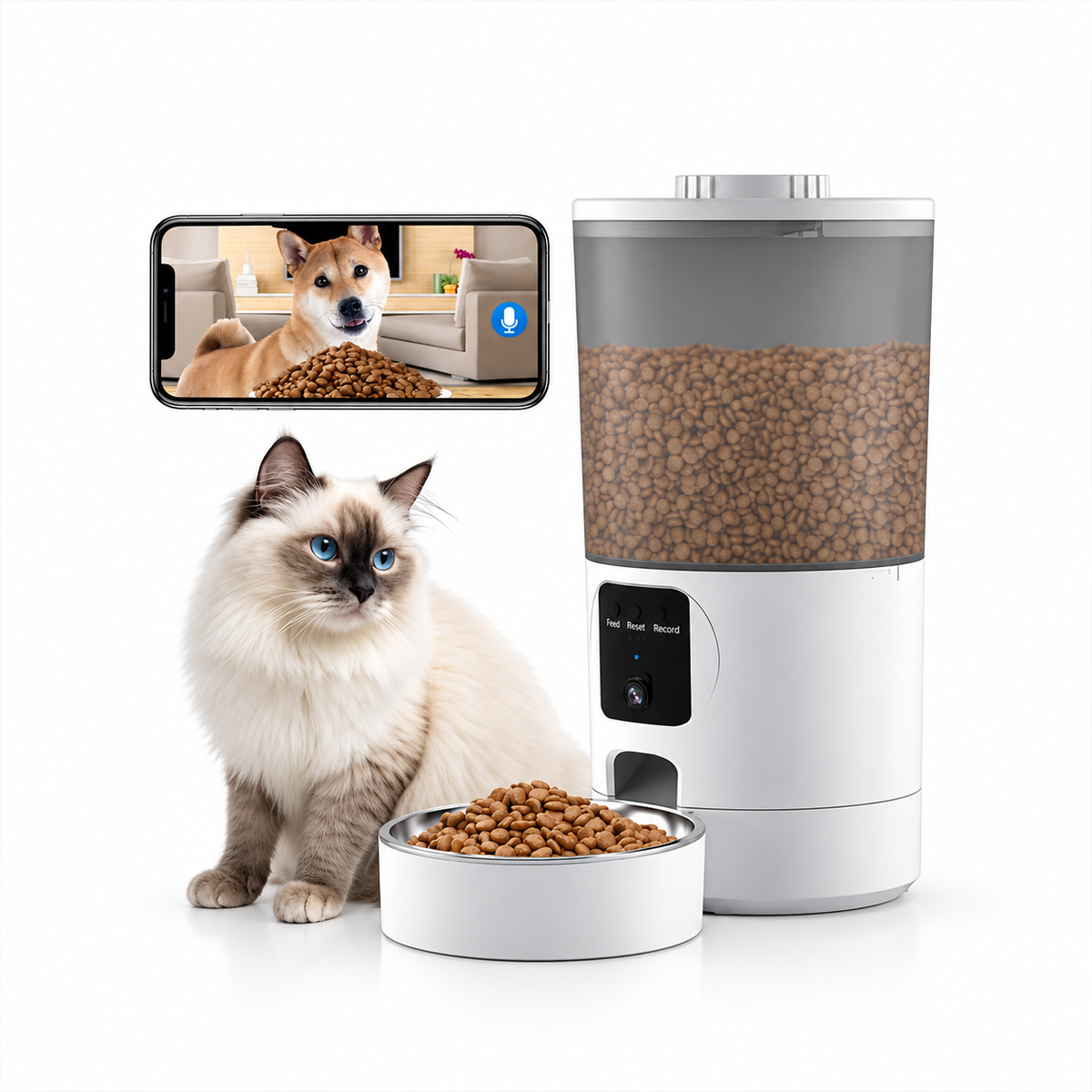 WiFi Smart Cat Feeder with Camera 6L Anti-Jam 5G Remote Auto