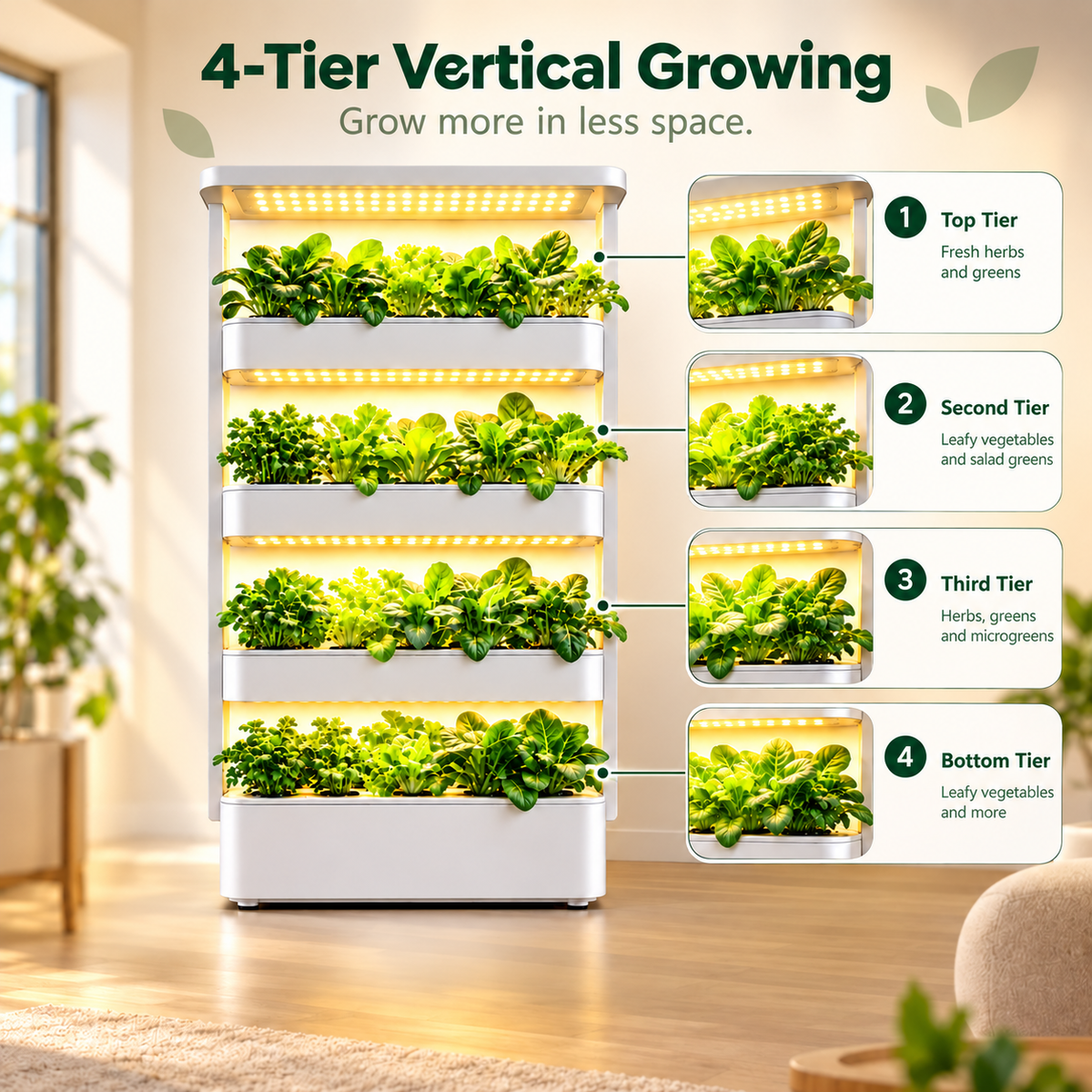 Hydroponic Vertical Vegetable Garden Growing Kit Sytem Tower 64 Holes