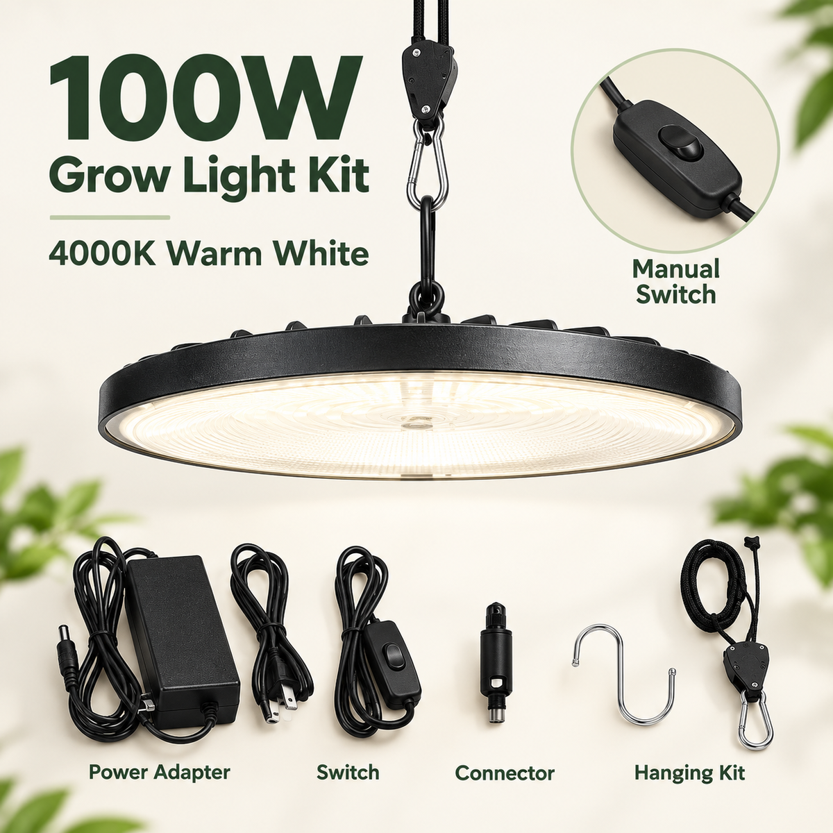 Full Spectrum IP65 Waterproof LED Grow Light Floor Lamp for Indoor Veggies Succulents Greenhouse