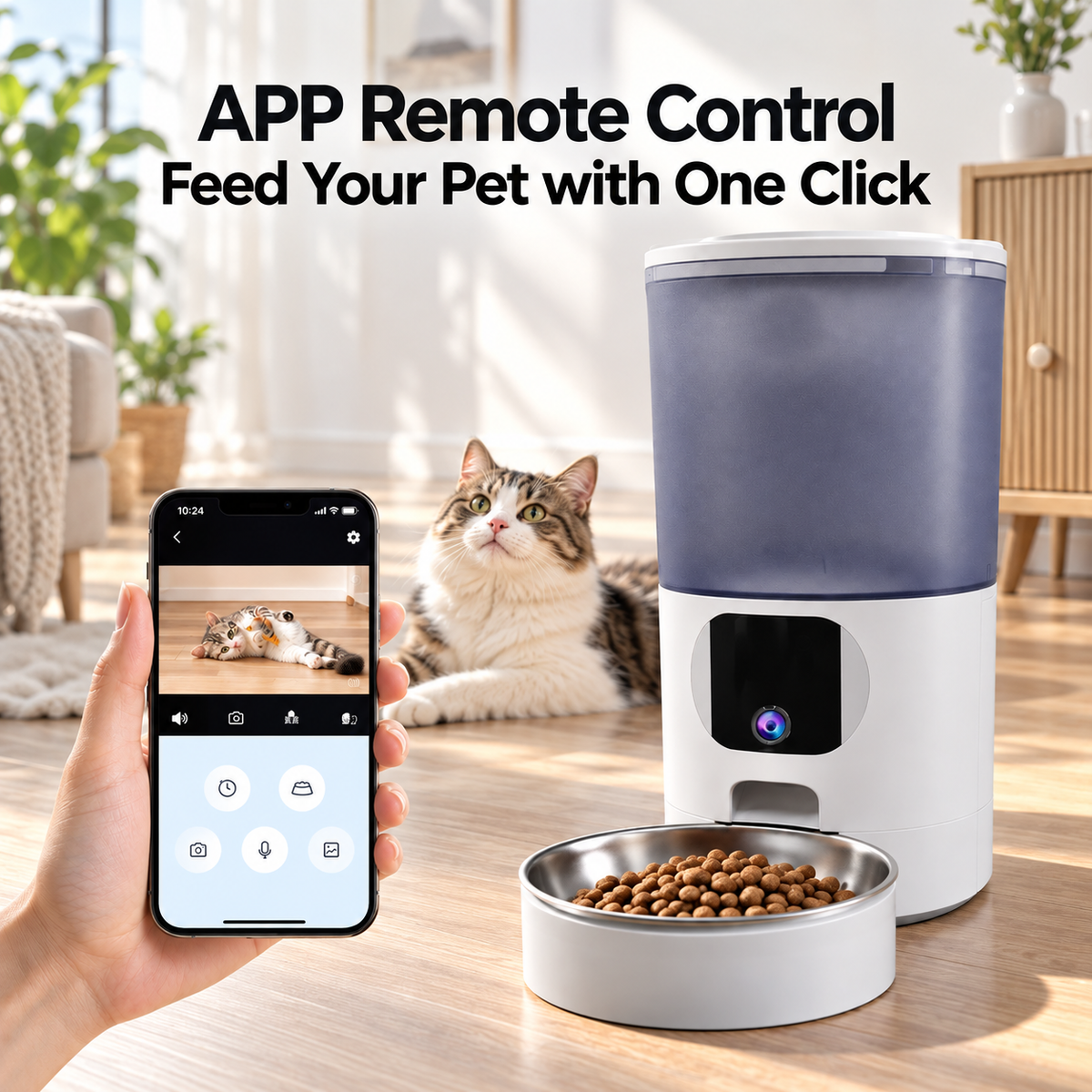 WiFi Smart Cat Feeder with Camera 6L Anti-Jam 5G Remote Auto