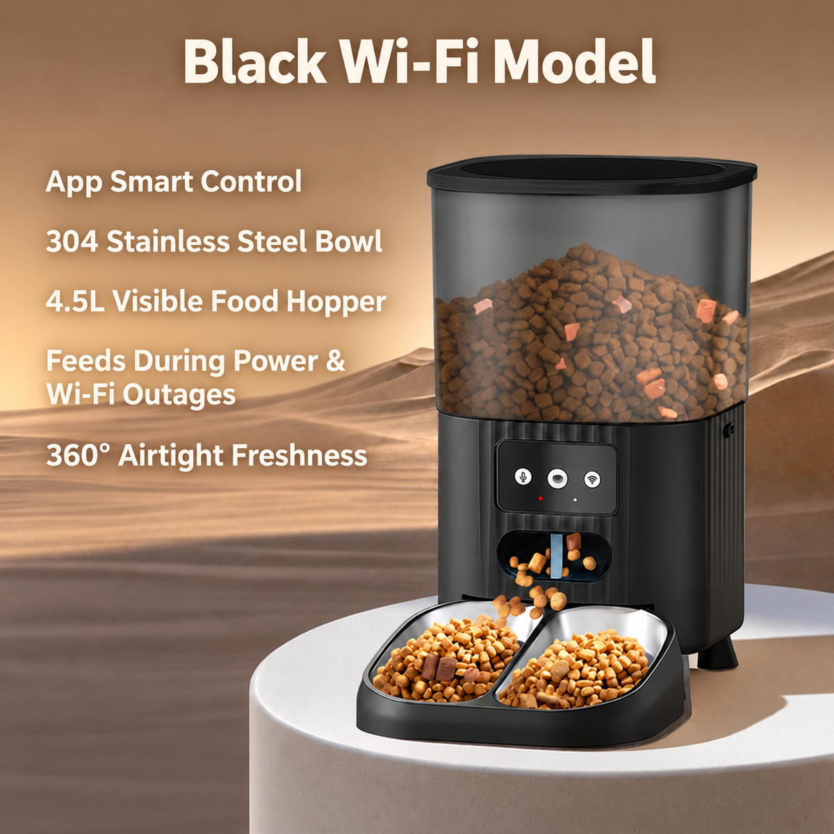 Smart WiFi Pet Auto Feeder with Camera, 4.5L Timed Portion Control -P4