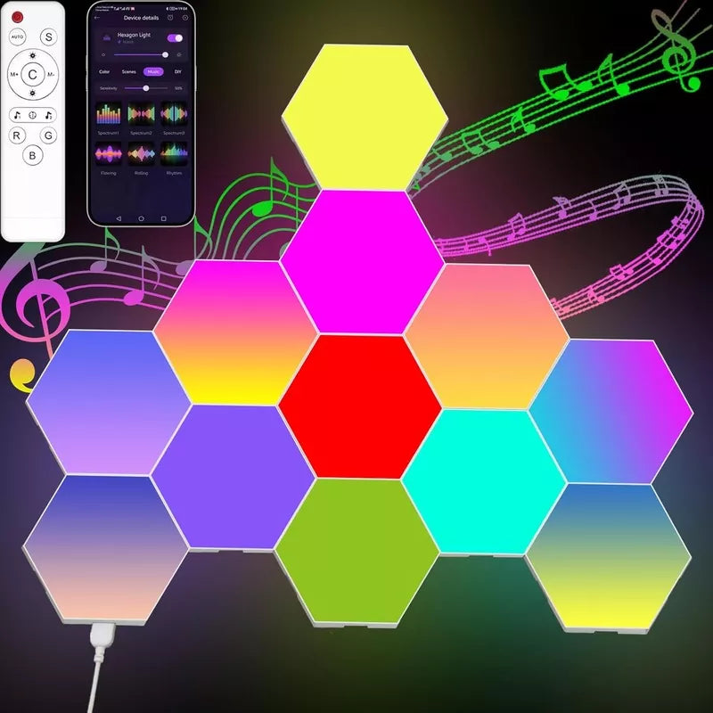 Hexagonal Light LED Wall Plate Built-in Microphone With Remote and App Control