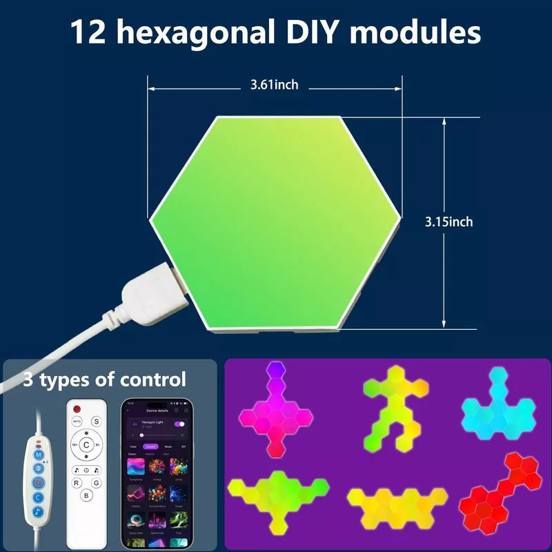 Hexagonal Light LED Wall Plate Built-in Microphone With Remote and App Control