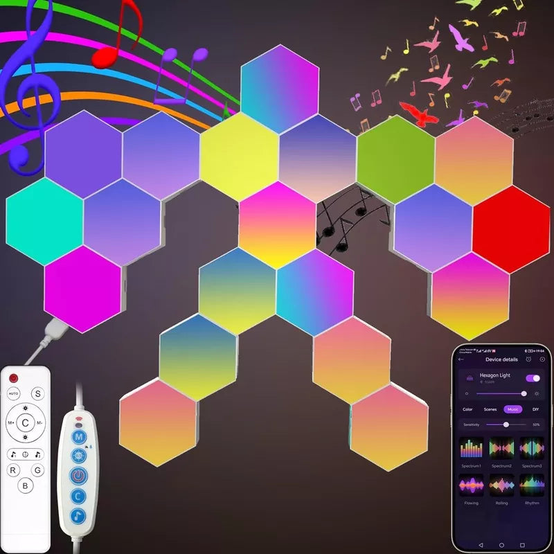 Hexagonal Light LED Wall Plate Built-in Microphone With Remote and App Control