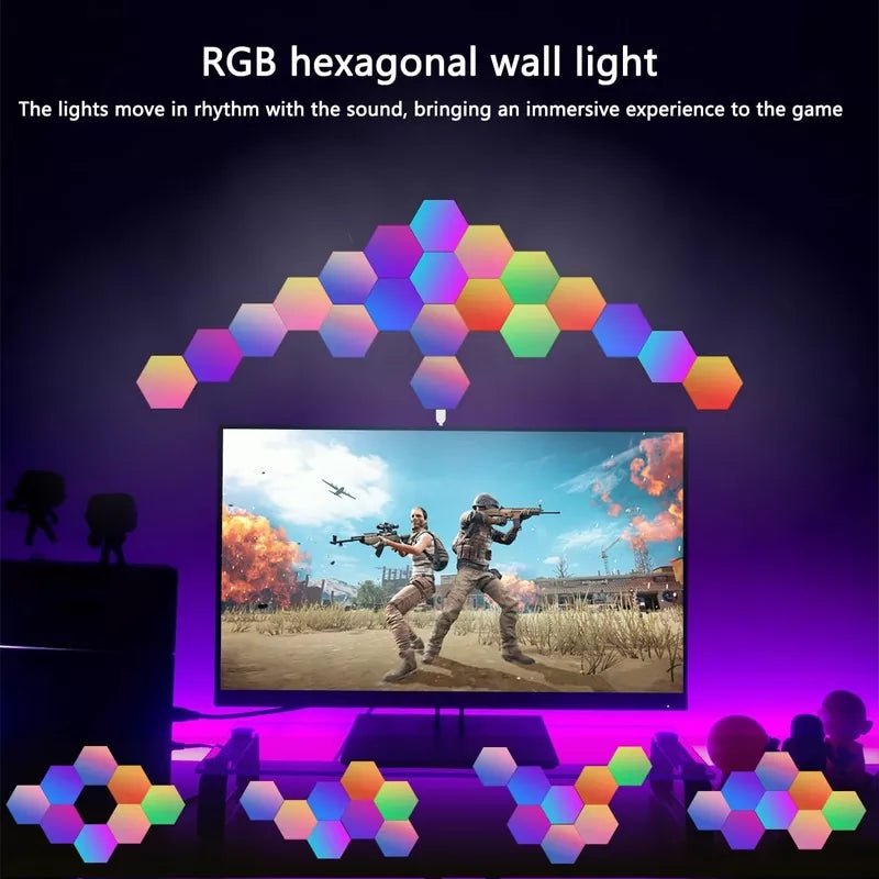 Hexagonal Light LED Wall Plate Built-in Microphone With Remote and App Control