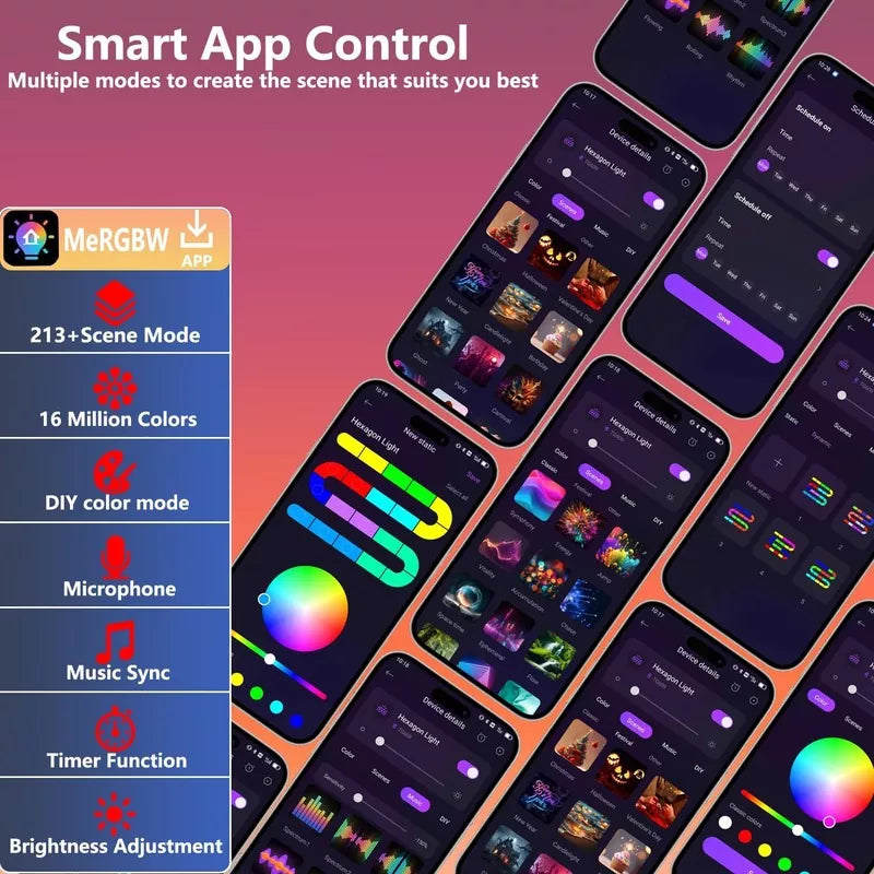 Hexagonal Light LED Wall Plate Built-in Microphone With Remote and App Control